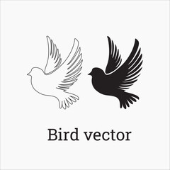 Set of black bird silhouettes. Vector elements for design
