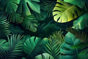 Nature leaves, green tropical forest, backgound illustration concept , ai
