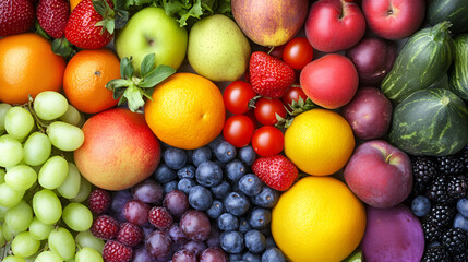  fresh fruits and vegetables background. ai generative