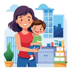 happy mother and child illustration vector