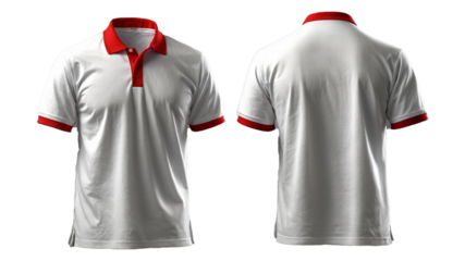 Mock-up of a clean white polo shirt with a red collar, Front and back view