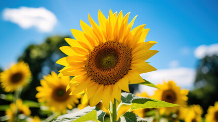Fototapeta premium Vibrant Sunflower in a Field of Gold - Summer Blooms