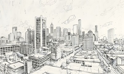 panoramic modern city skyline mix sketch effect. 