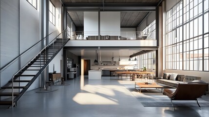 A modern industrial space featuring clean white walls, exposed metal beams, and a wide, open floor plan, emphasizing versatility and potential