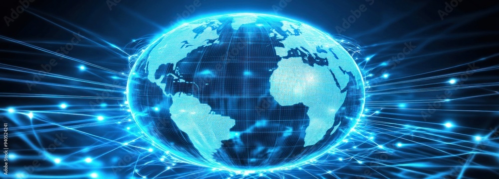 Poster digital globe surrounded by blue luminous lines