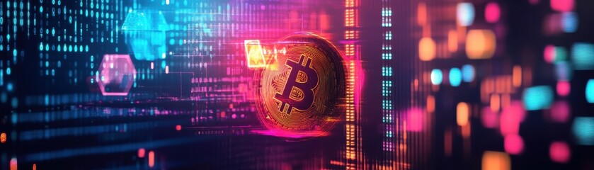 Fototapeta premium Digital currency flat design, front view, cryptocurrency theme, animation, vivid