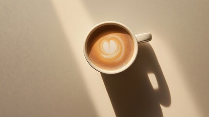 Coffee Cup with Heart Latte Art in Soft Morning Light.

