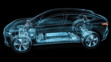 Fototapeta premium Detailed view showcasing the complex internal structure of an electric vehicle