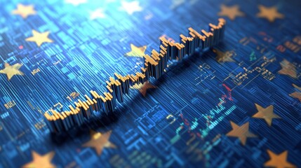 European stock market flat design, top view, European markets theme, animation, Splitcomplementary color scheme