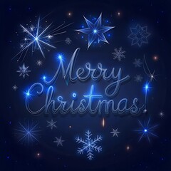 merry christmas greeeting with snowflakes and stars