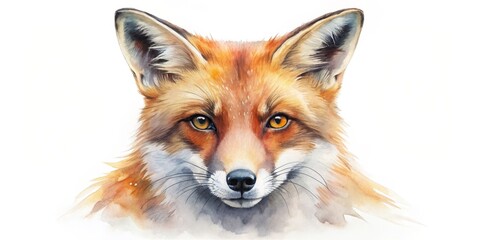 Fototapeta premium Watercolor Portrait of a Fox with Intricate Details, watercolor, animal portrait, wildlife art, fox, illustration, painting