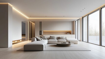 Serene Elegance. Modern spaces with minimalist aesthetics and uncluttered concept