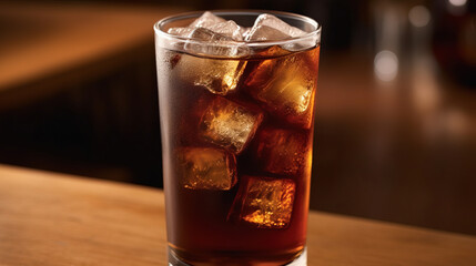 Closeup of a Glass of Cola with Ice Cubes
