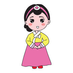cartoon hanbook girls character isolated on white background. hanbook korean costum dress traditional