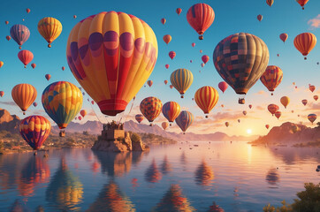 Obraz premium epic landscape during sunset full of hot air balloons 