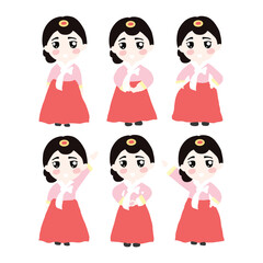 cartoon hanbook girls character isolated on white background. hanbook korean costum dress traditional