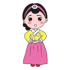 cartoon hanbook girls character isolated on white background. hanbook korean costum dress traditional