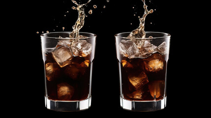 Close-up of Two Glasses of Cola with Ice Cubes