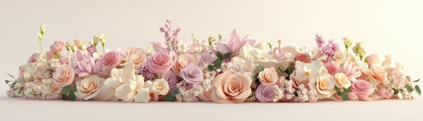 Flower arrangements flat design, front view, floral design theme, 3D render, colored pastel