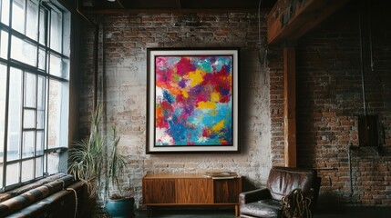 Abstract Artwork Displayed in an Industrial Interior