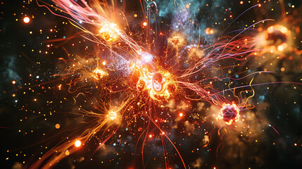Fototapeta premium Detailed visualization of highenergy collisions creating various subatomic particles