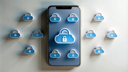 "Secure Cloud Banking Interface" - A background with cloud icons and lock symbols over a mobile device, representing cloud security in banking.
