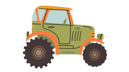 Green Tractor vector illustration. Harvesting season. Agricultural Labor.