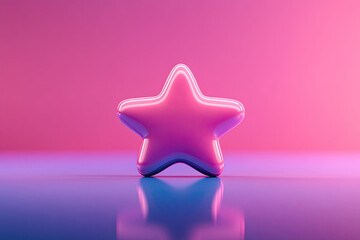 Obraz premium Stylish pink neon star on a colorful reflective surface, showcasing modern design and aesthetic appeal.