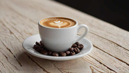 Cup of espresso with beans