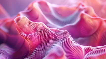 Abstract 3D digital wave art: a mesmerizing visual masterpiece with pink and purple high-saturation background, exuding depth and texture, showcasing a futuristic and modern aesthetic