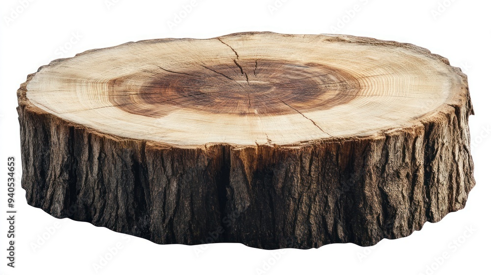 Aufkleber Cross-section of a tree trunk with visible growth rings and bark.