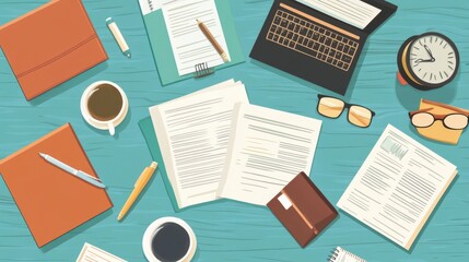 Bankruptcy lawyer flat design, top view, legal representation theme, cartoon drawing, vivid