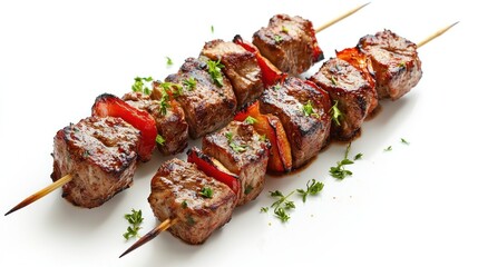 Grilled shish kebab bbq, Isolated on white background