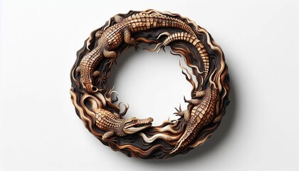 Naklejka premium Organic Burnt and Melting Wood Frame with Blended and Flowing Textures in Dark Browns and Off-Whites. Generated with AI.