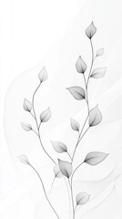 Abstract Line Art of Delicate Leaves with a White Background