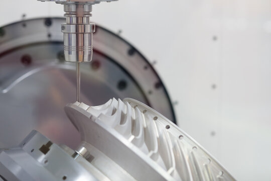 close up of turbine wheel milling process