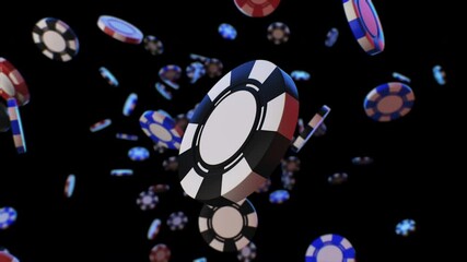 Casino chips explode in slow motion to screen