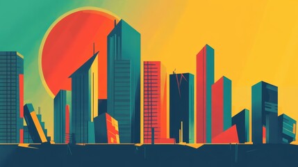 Fototapeta premium Economic recession flat design, front view, downturn theme, cartoon drawing, Splitcomplementary color scheme