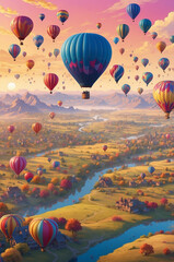 Obraz premium epic landscape during sunset full of hot air balloons 