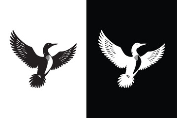 Loon Icon silhouette Flat Graphic Design. Simple loon icon design template vector black white background.