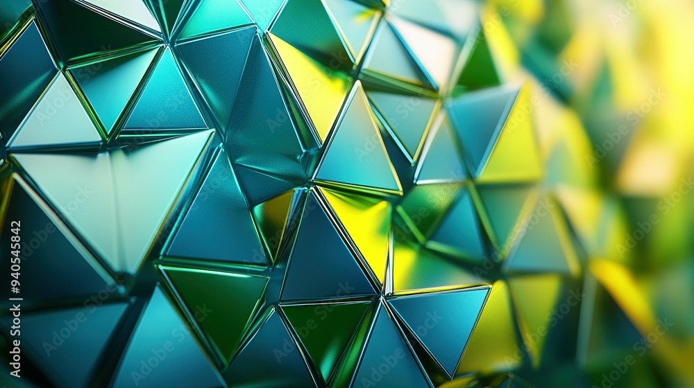 Poster abstract geometric pattern of interlocking triangles in blue and yellow