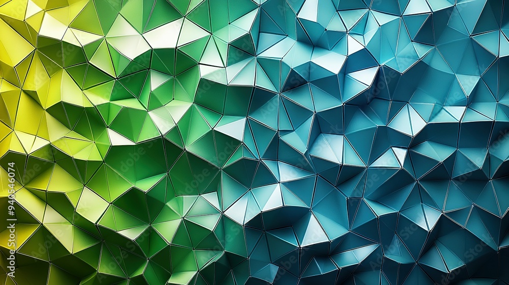 Poster abstract green and blue triangular pattern background