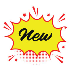 New word speech bubble comic lettering sticker. Sale, promo, discount lettering element. Vector illustration