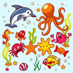Obraz premium Underwater Adventure: A Colorful Collection of Marine Creatures