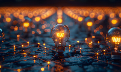 A network of light bulbs connected to each other, forming an abstract representation of innovation and technology. 