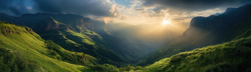 Fototapeta premium Sunset Over Majestic Mountain Valley