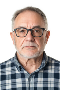 Passfoto - Alter Mann mit Brille und Bart und grauen Haaren 