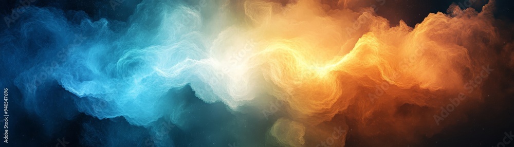 Poster vibrant abstract swirl of blue and orange smoke creating a dynamic background for design projects or