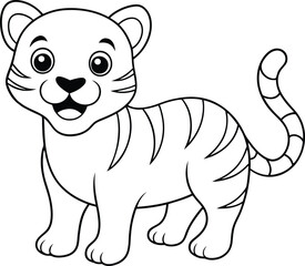 The Baby Tiger outline illustration, Line art of kids tiger happy smiling