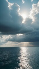 Calm weather on sea or ocean with clouds. Ai generated image